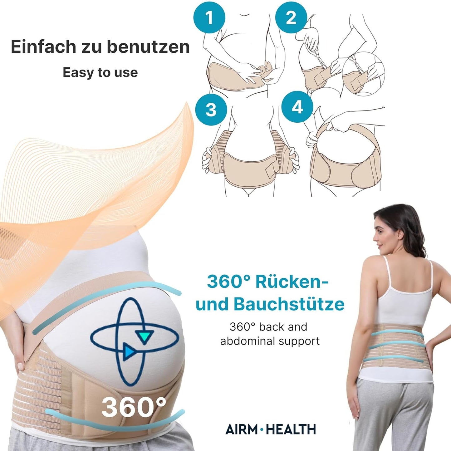 AIRM HEALTH Schwangerschaftsgürtel – Bauchstütze & Bauchband für Schwangere, Dehnbar & Atmungsaktiv, Für Rückenentlastung und Wärme (8706)