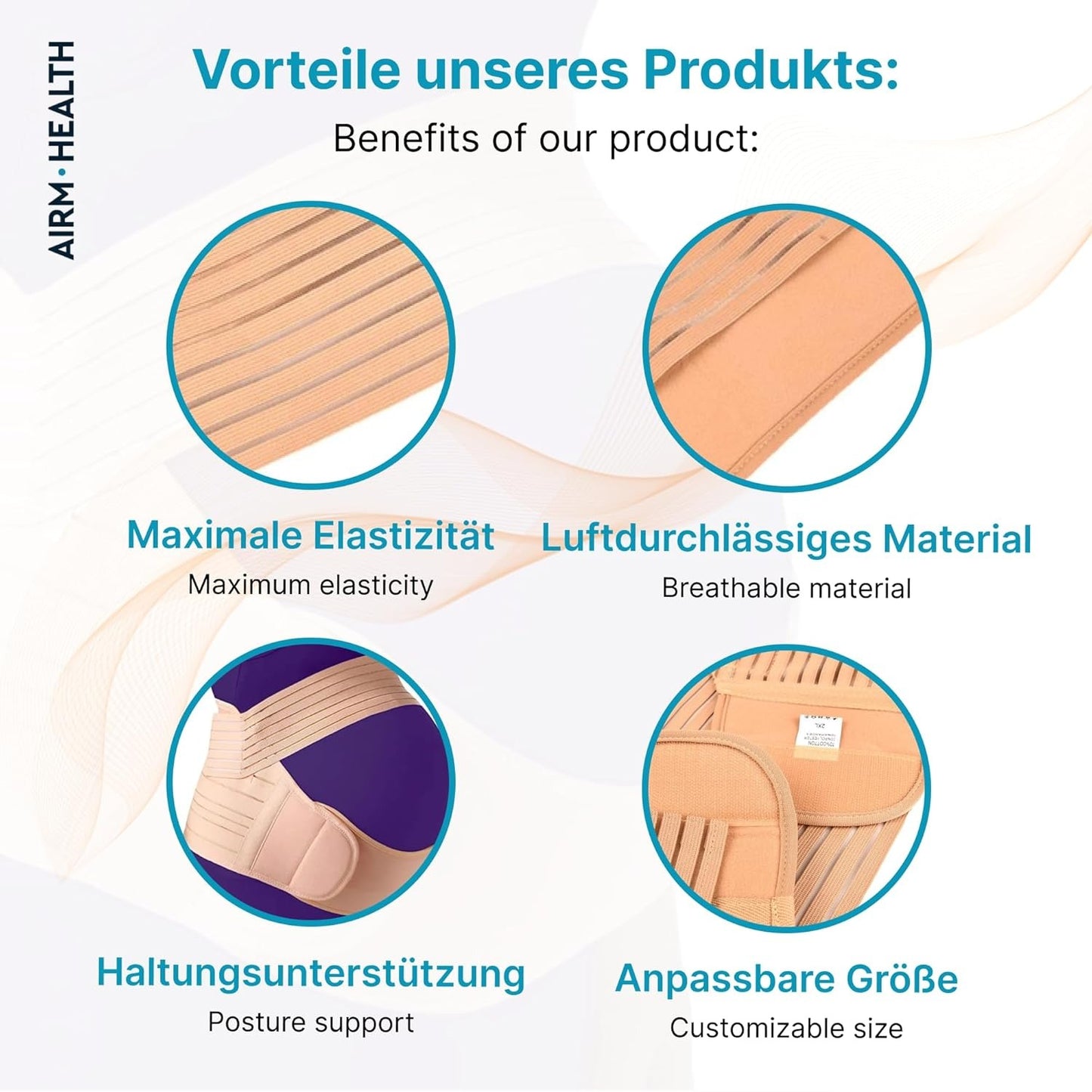 AIRM HEALTH Schwangerschaftsgürtel – Bauchstütze & Bauchband für Schwangere, Dehnbar & Atmungsaktiv, Für Rückenentlastung und Wärme (8706)