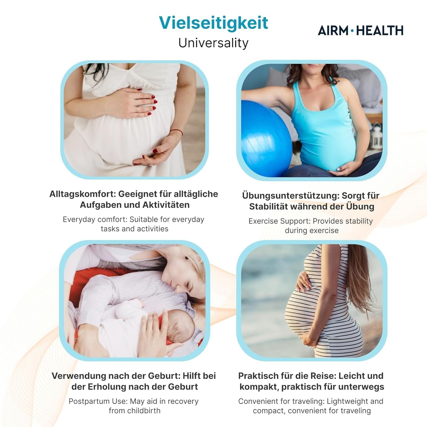 AIRM HEALTH Schwangerschaftsgürtel – Bauchstütze & Bauchband für Schwangere, Dehnbar & Atmungsaktiv, Für Rückenentlastung und Wärme (8706)