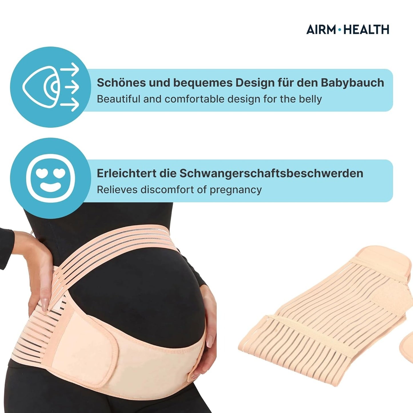 AIRM HEALTH Schwangerschaftsgürtel – Bauchstütze & Bauchband für Schwangere, Dehnbar & Atmungsaktiv, Für Rückenentlastung und Wärme (8706)