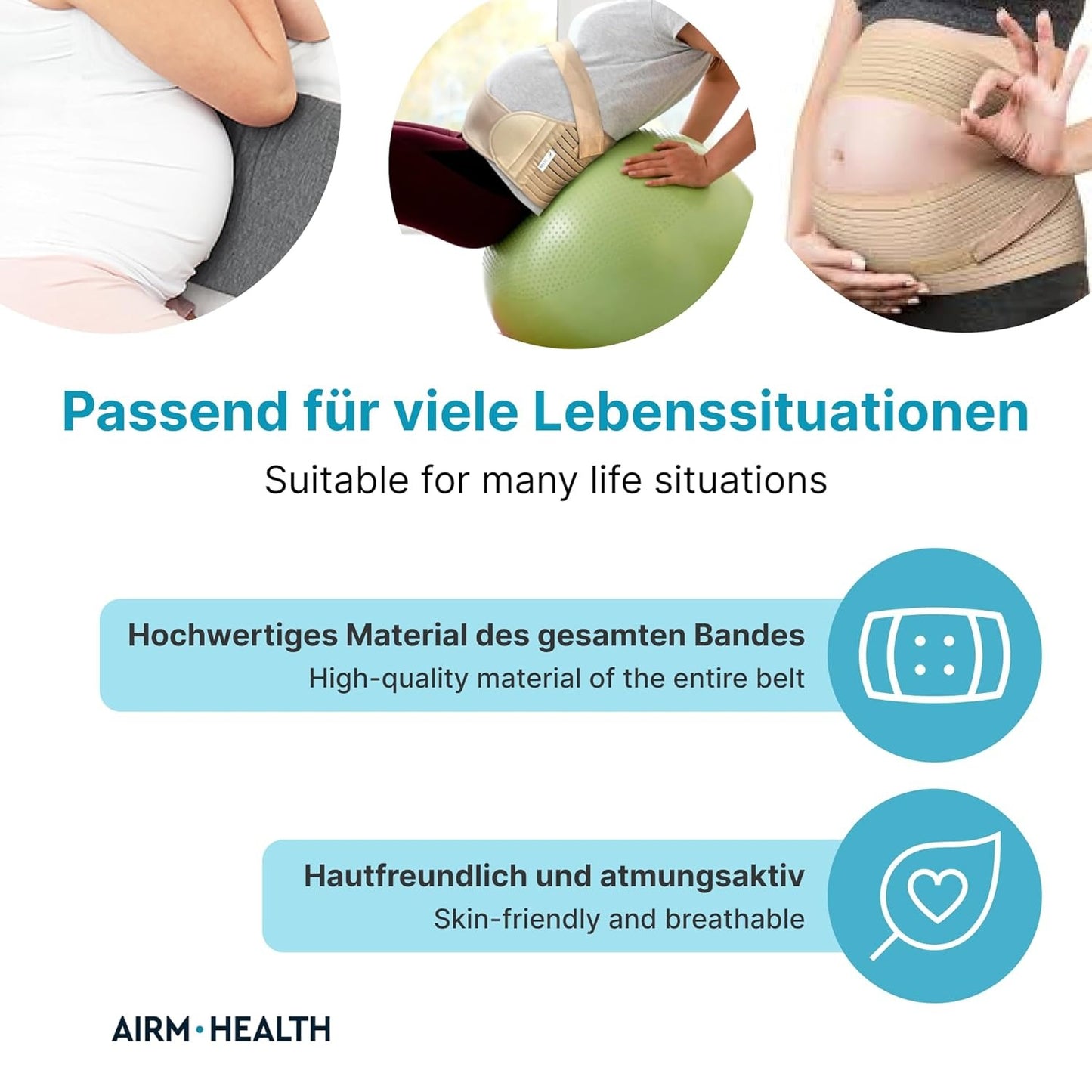 AIRM HEALTH Schwangerschaftsgürtel – Bauchstütze & Bauchband für Schwangere, Dehnbar & Atmungsaktiv, Für Rückenentlastung und Wärme (8706)