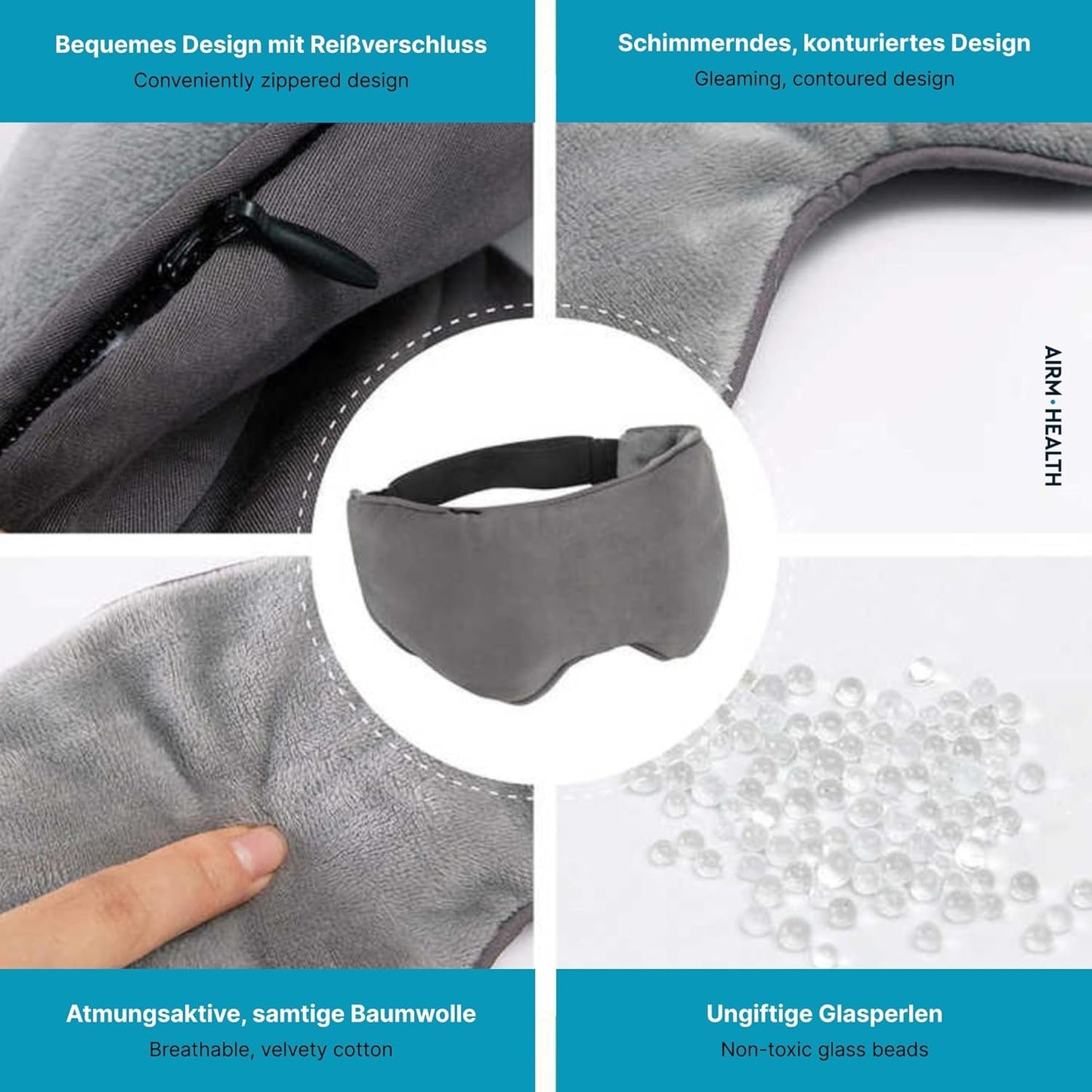 AIRM HEALTH Gewichtete Schlafmaske – Ergonomische Augenmaske für Tiefenentspannung, ideal für Reisen, Meditation & besseren Schlaf (89760001)
