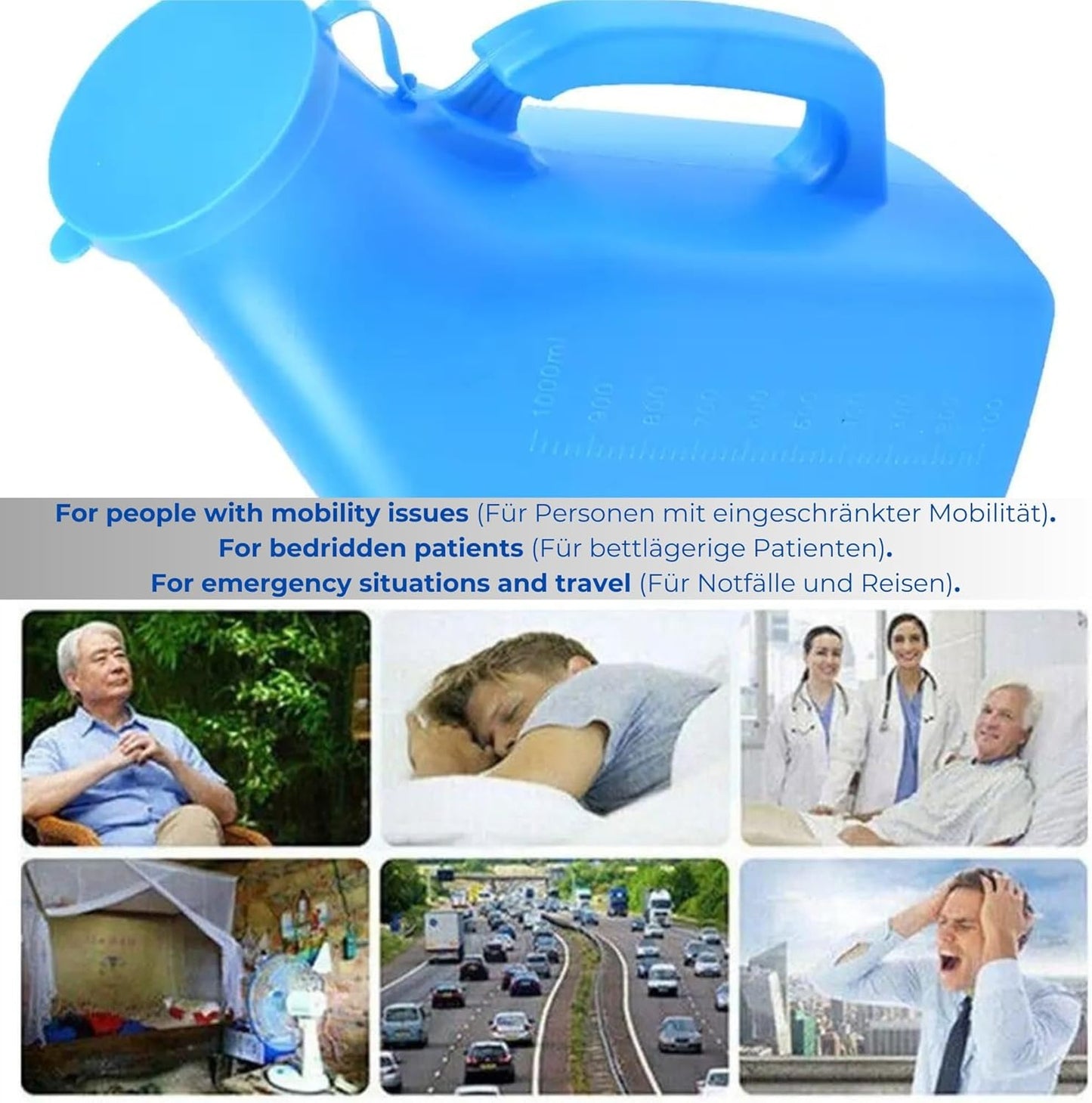 AIRM HEALTH Urinflasche für Männer – Auslaufsicher & tragbar, 1000 ml mit Deckel (8485)