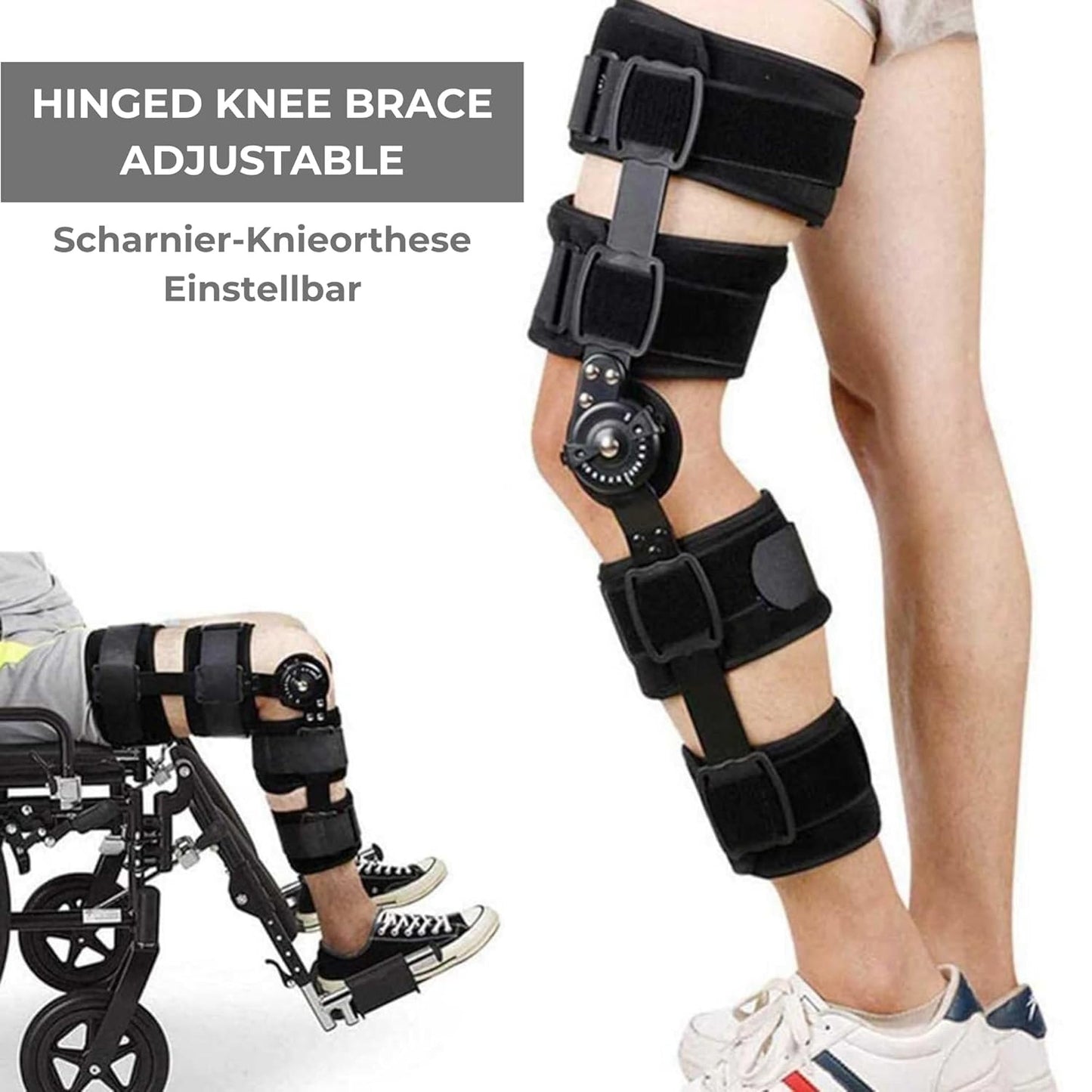 AIRM HEALTH Verstellbare Knieorthese – Scharnier-Knieschiene zur Stabilisierung & Immobilisierung, ROM-Kontrolle für Frauen & Männer (8219)