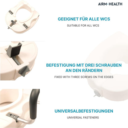 AIRM HEALTH Toilettensitzerhöhung mit Armlehnen – 13 cm, stabil & bequem, für Senioren (8853)