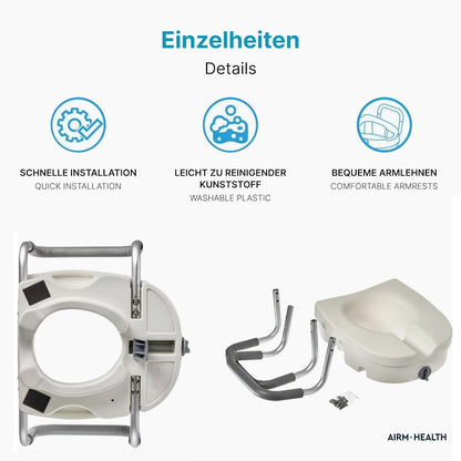 AIRM HEALTH Toilettensitzerhöhung mit Armlehnen – 13 cm, stabil & bequem, für Senioren (8853)