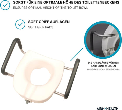 AIRM HEALTH Toilettensitzerhöhung mit Armlehnen – 13 cm, stabil & bequem, für Senioren (8853)