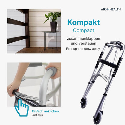 AIRM HEALTH Wohnungsrollator – Faltbar & Leicht, Schmal für Zuhause, Rollator für Senioren, All Gelände, 41 x 56 x 74 cm (8022)
