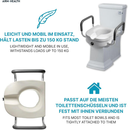 AIRM HEALTH Toilettensitzerhöhung mit Armlehnen – 13 cm, stabil & bequem, für Senioren (8853)