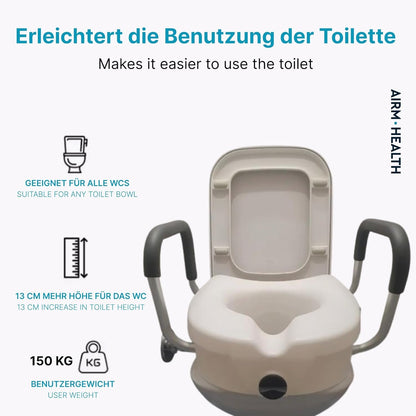 AIRM HEALTH Toilettensitzerhöhung mit Armlehnen – 13 cm, stabil & bequem, für Senioren (8853)