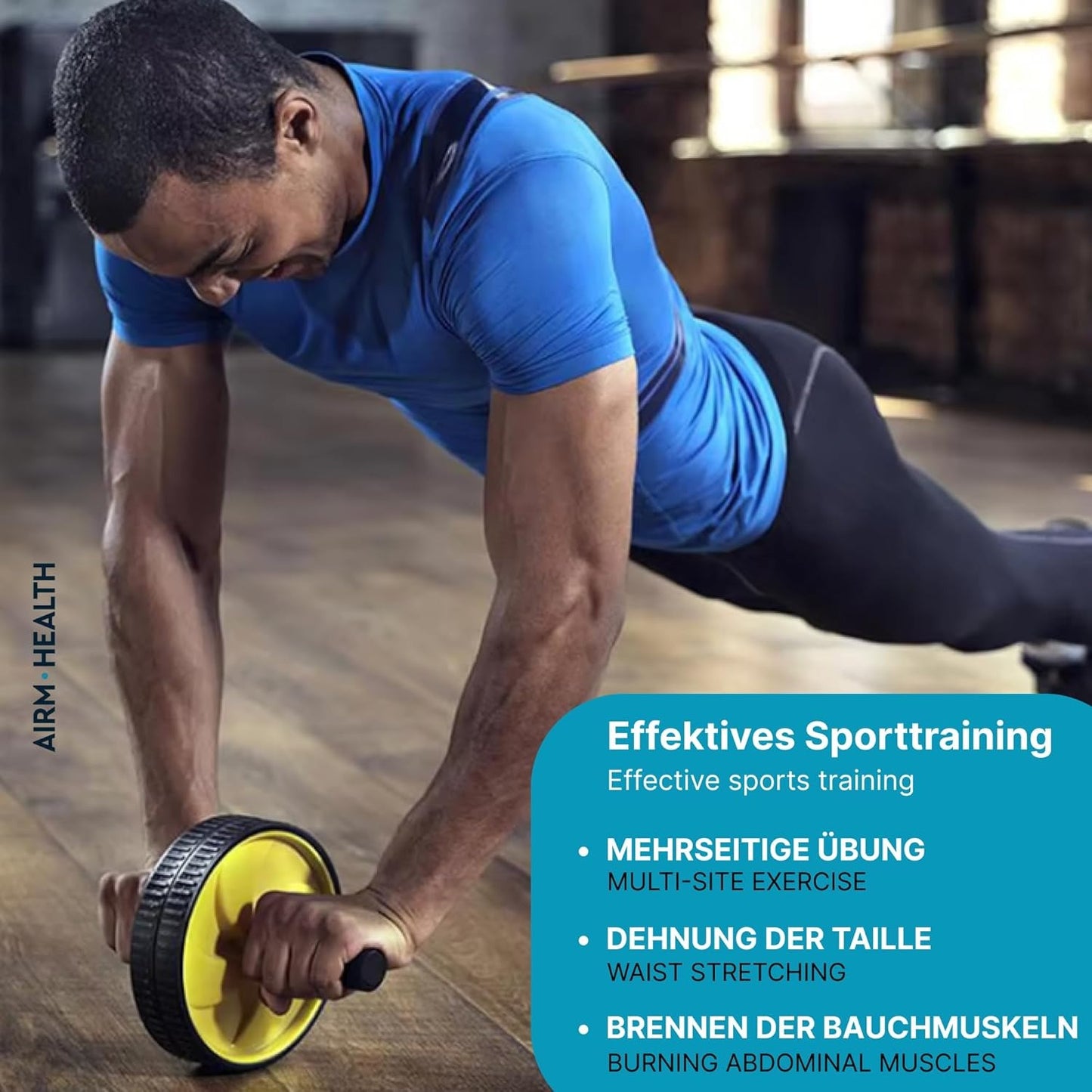 AIRM HEALTH Ab Roller mit Doppelrolle – Bauchmuskeltrainer für Reha & Heimtraining (5811)